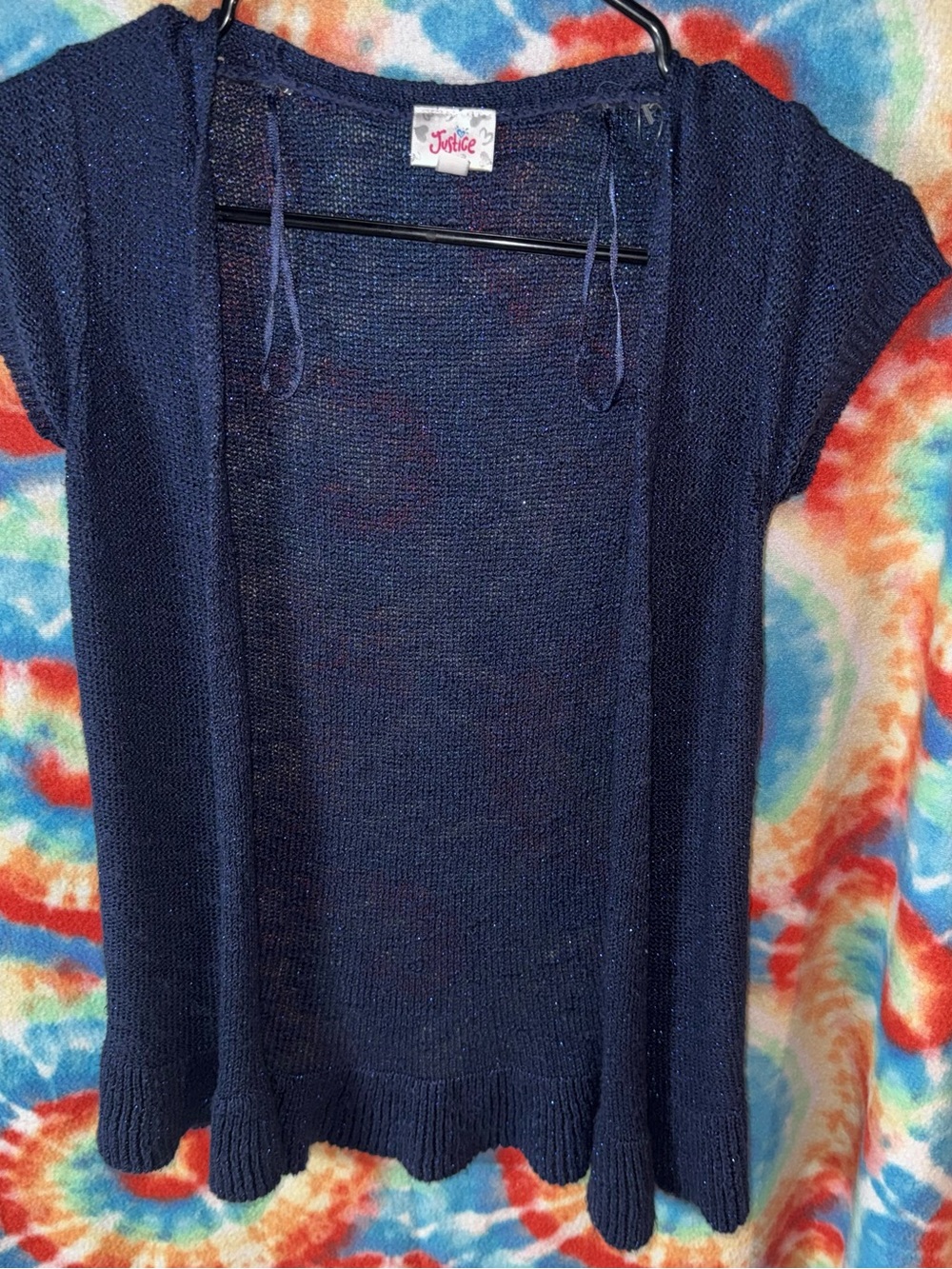 Justice Navy Short-Sleeve Open Knit Cardigan